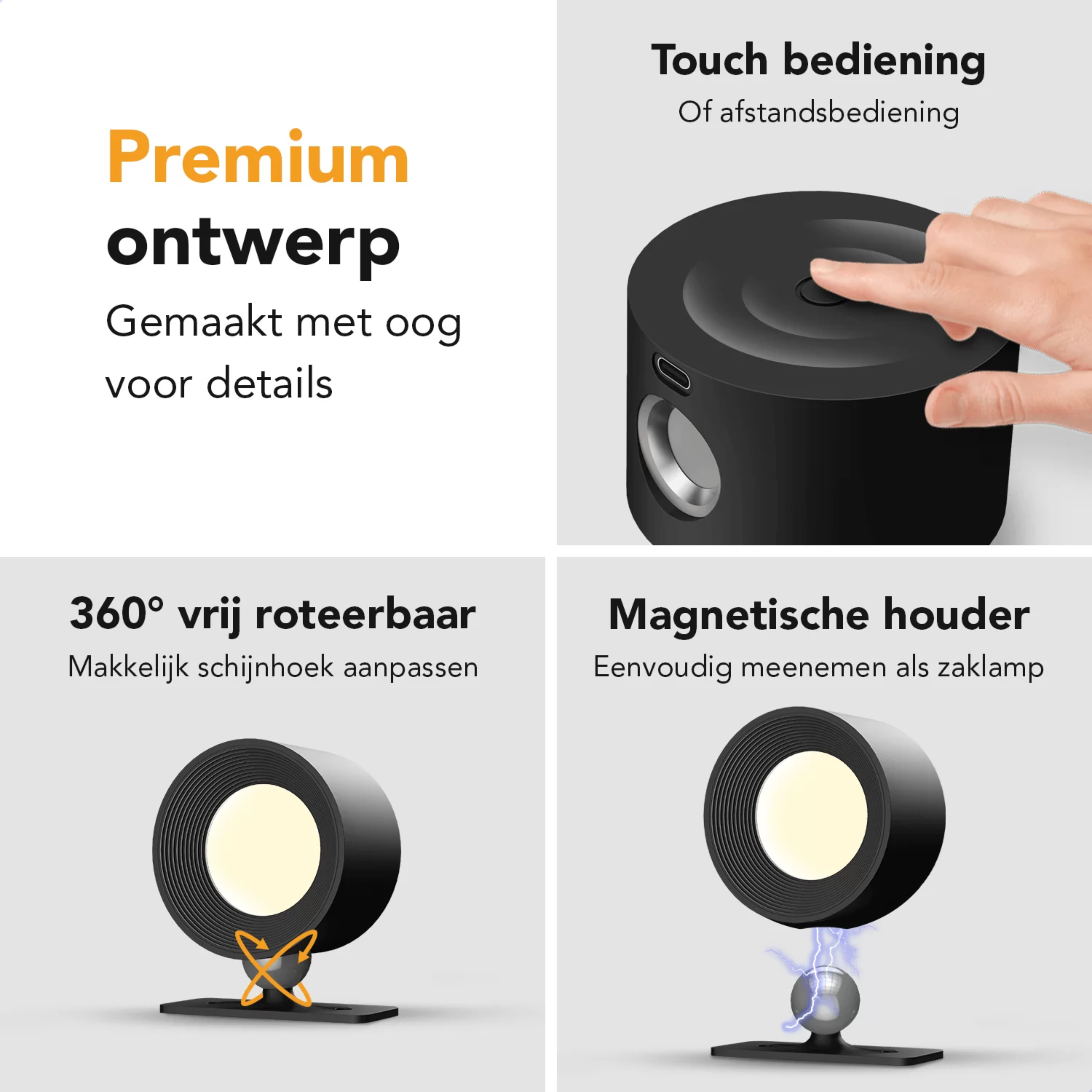 Ronde wandlamp – oplaadbaar met afstandsbediening | ACTIE: 1+1 gratis!
